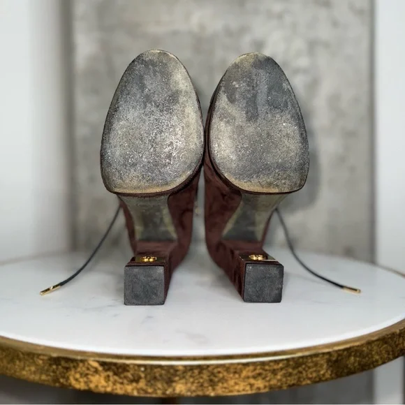 Chanel Brown Suede Leather Platform Lace Up Block Heeled Oxford Boot - Picture 14 of 17